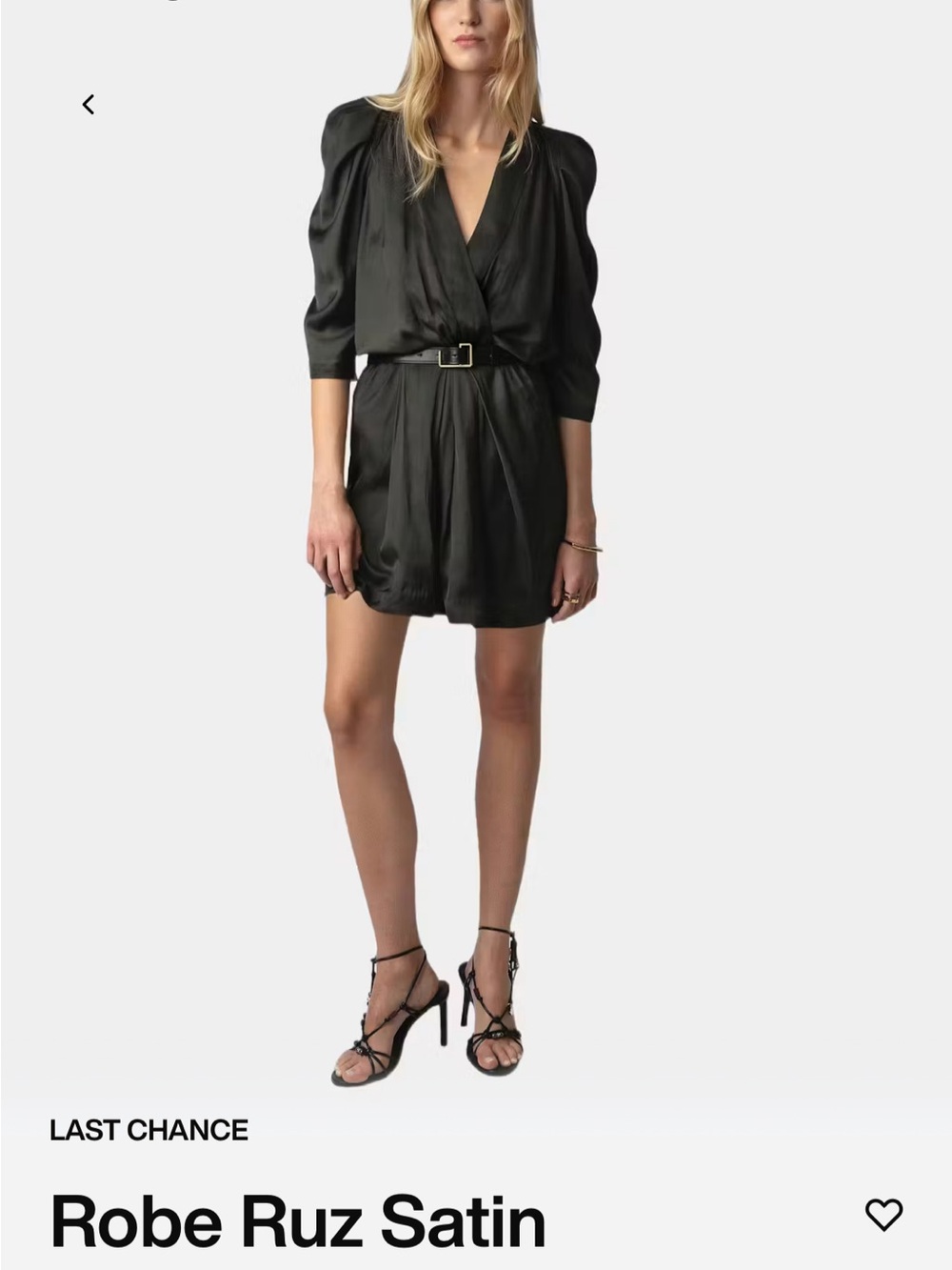 Zadig & Voltaire Black Satin Belted Mini Dress